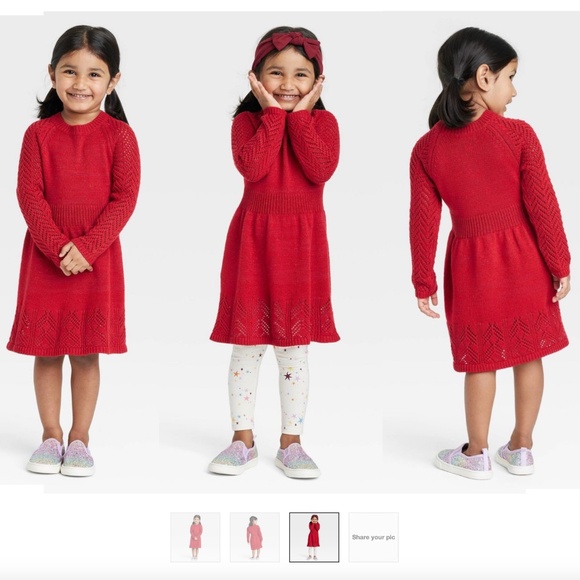 Cat & Jack Sweater Dress Red Lurex open stitch dress fit n flare Toddler 4T - Picture 1 of 15